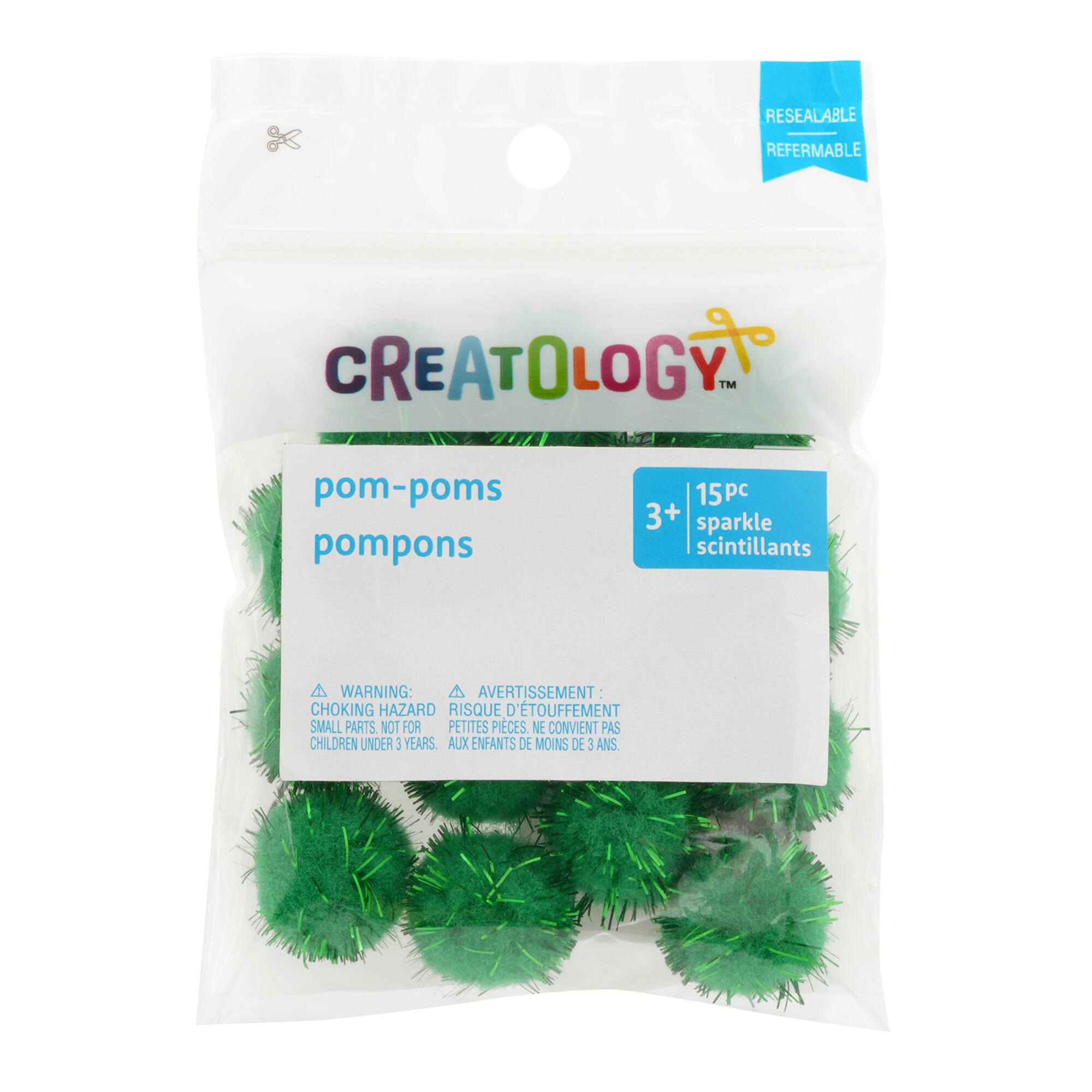 24 Packs: 15 ct. (360 total) 3/4" Green Sparkle Pom Poms by Creatology™